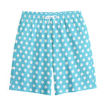 Cyan And White Polka Dot Pattern Print Cotton Shorts