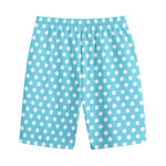 Cyan And White Polka Dot Pattern Print Cotton Shorts