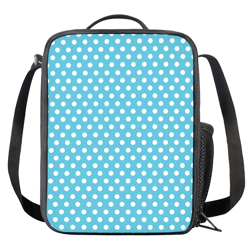 Cyan And White Polka Dot Pattern Print Crossbody Lunch Bag