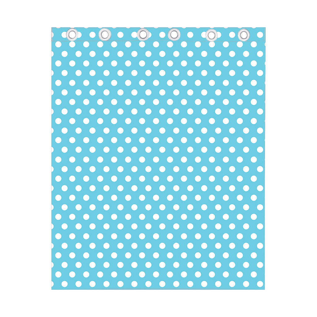 Cyan And White Polka Dot Pattern Print Curtain