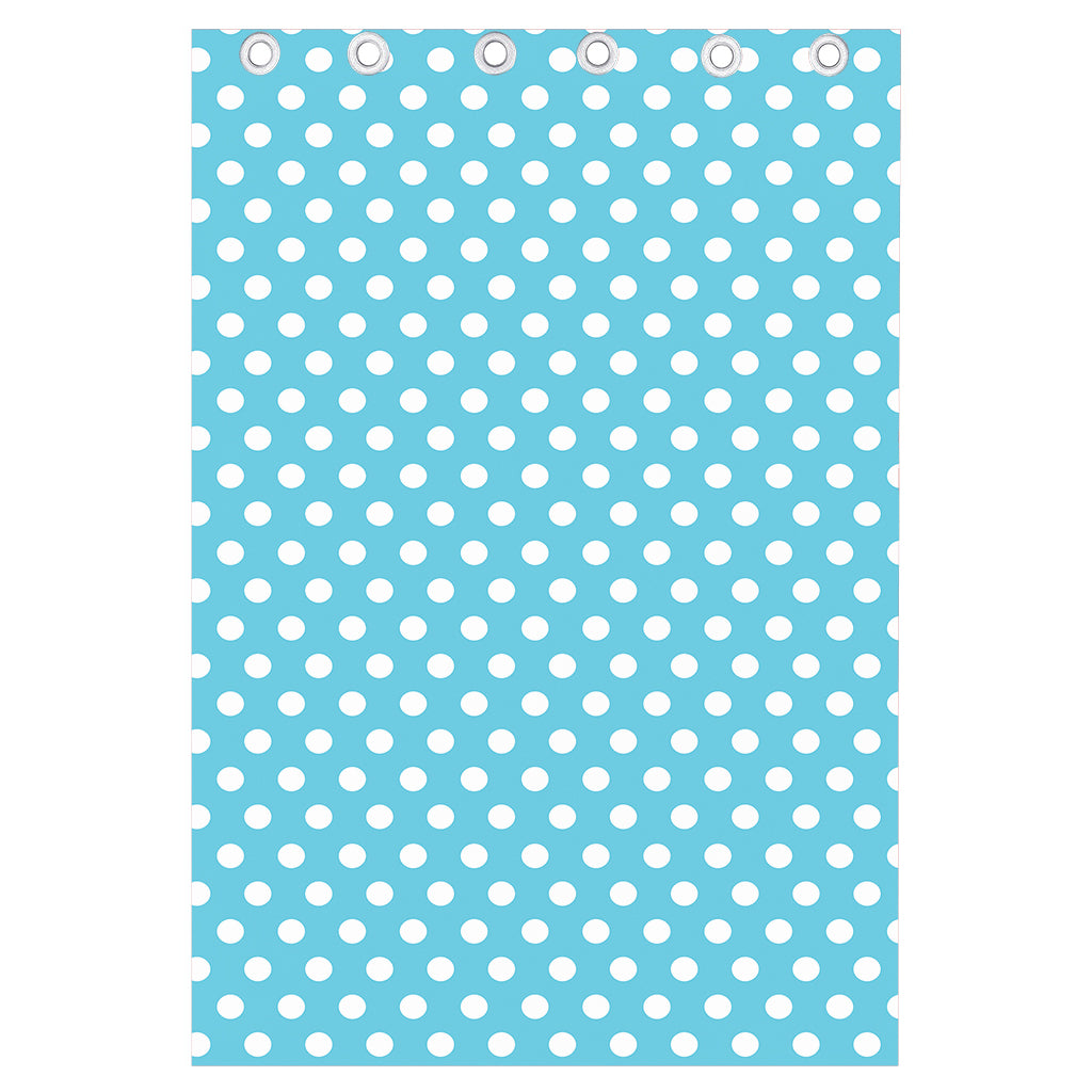 Cyan And White Polka Dot Pattern Print Curtain