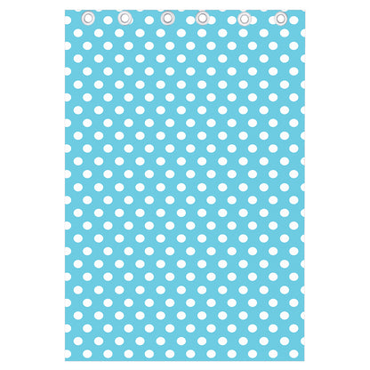 Cyan And White Polka Dot Pattern Print Curtain