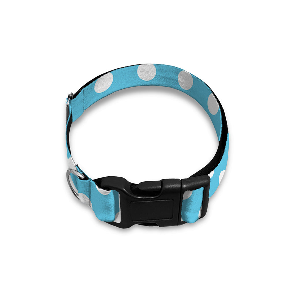 Cyan And White Polka Dot Pattern Print Dog Collar