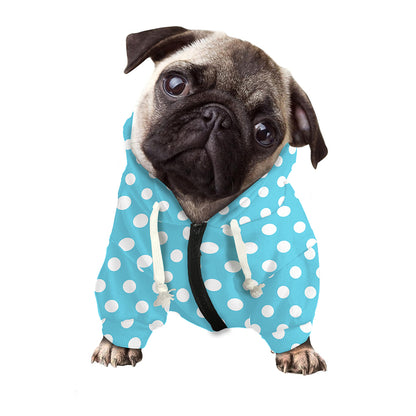 Cyan And White Polka Dot Pattern Print Dog Zip Up Hoodie