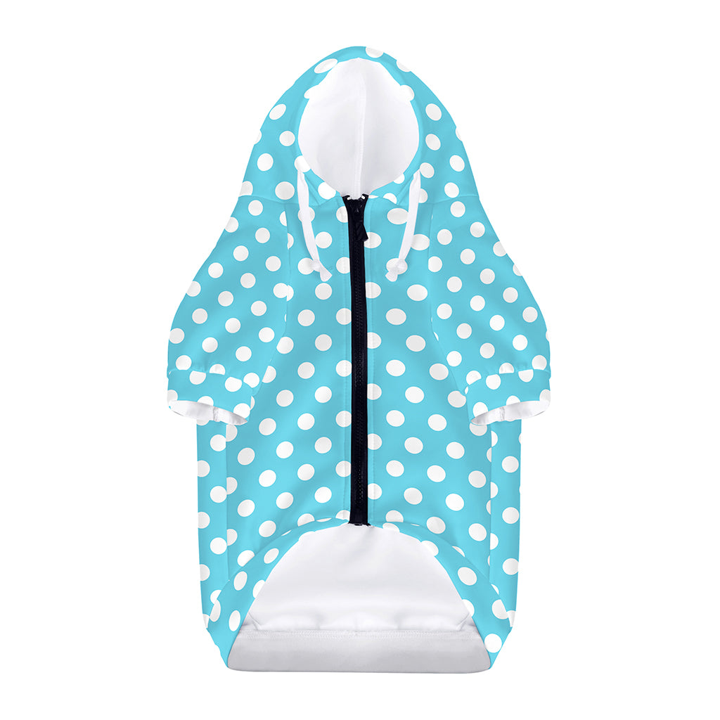 Cyan And White Polka Dot Pattern Print Dog Zip Up Hoodie