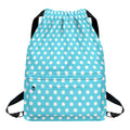 Cyan And White Polka Dot Pattern Print Drawstring Backpack