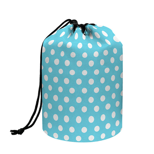 Cyan And White Polka Dot Pattern Print Drawstring Makeup Bag