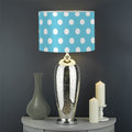 Cyan And White Polka Dot Pattern Print Drum Lamp Shade