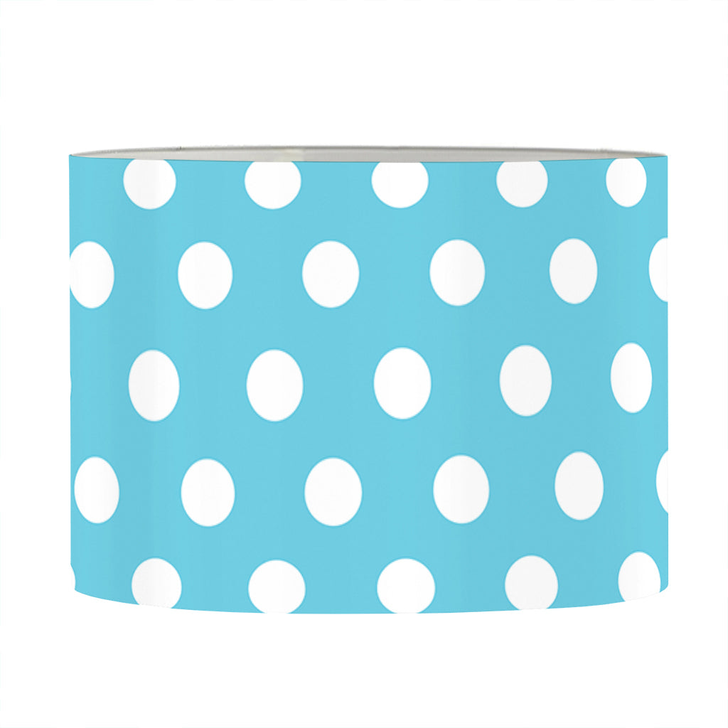 Cyan And White Polka Dot Pattern Print Drum Lamp Shade