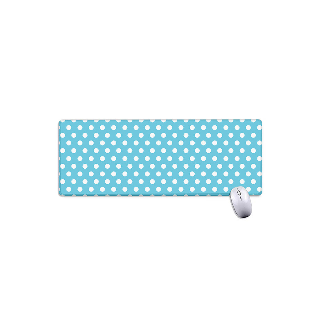 Cyan And White Polka Dot Pattern Print Extended Mouse Pad