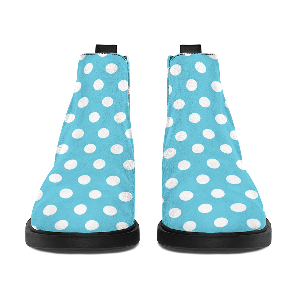 Cyan And White Polka Dot Pattern Print Flat Ankle Boots