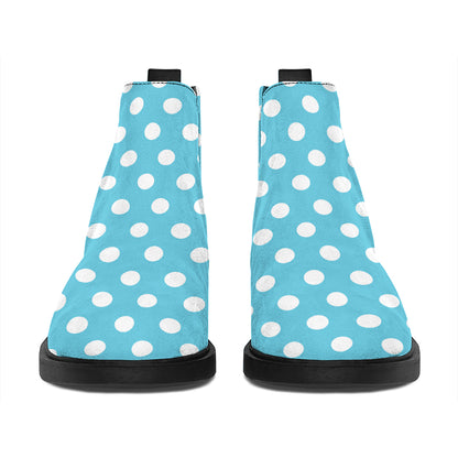 Cyan And White Polka Dot Pattern Print Flat Ankle Boots