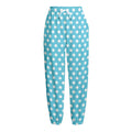 Cyan And White Polka Dot Pattern Print Fleece Lined Knit Pants