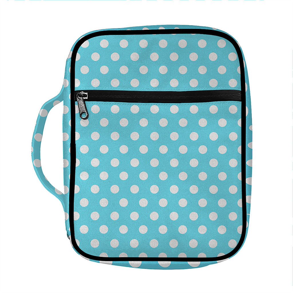 Cyan And White Polka Dot Pattern Print Front Pocket Bible Bag