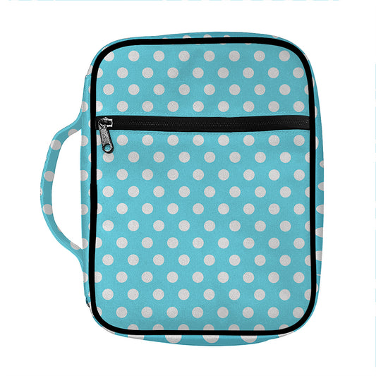 Cyan And White Polka Dot Pattern Print Front Pocket Bible Bag