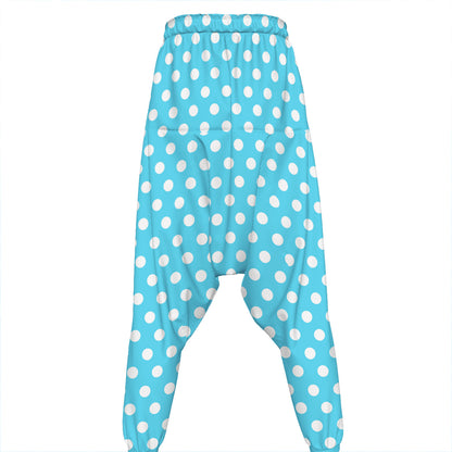 Cyan And White Polka Dot Pattern Print Hammer Pants