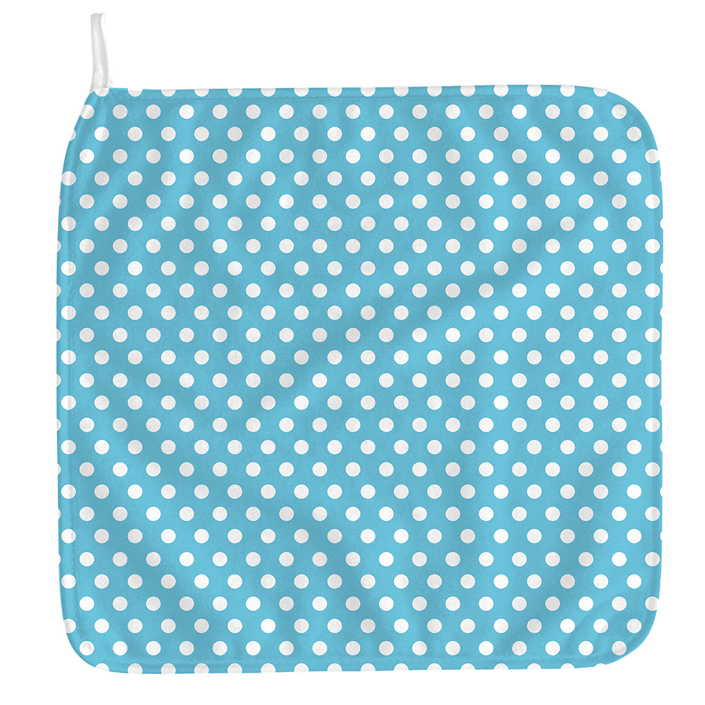 Cyan And White Polka Dot Pattern Print Hand Towel