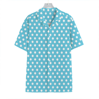 Cyan And White Polka Dot Pattern Print Hawaiian Shirt