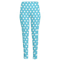 Cyan And White Polka Dot Pattern Print High-Waisted Pocket Leggings