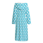 Cyan And White Polka Dot Pattern Print Hooded Bathrobe