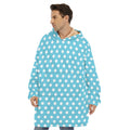 Cyan And White Polka Dot Pattern Print Hoodie Blanket