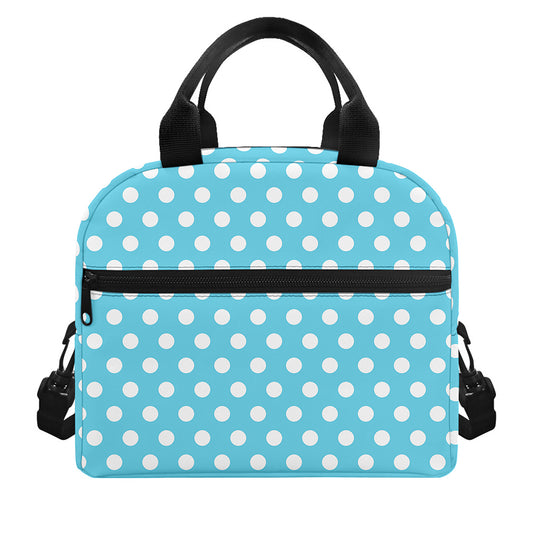 Cyan And White Polka Dot Pattern Print Insulated Lunch Bag
