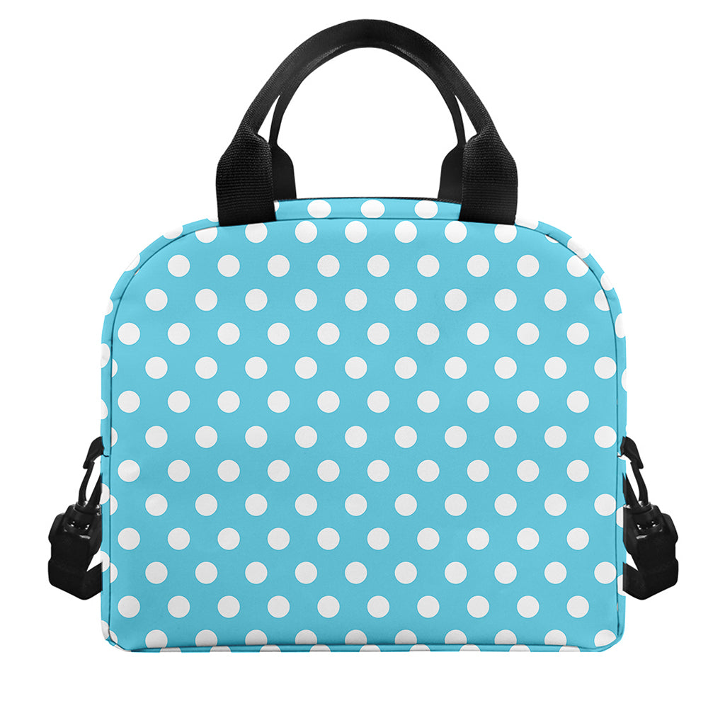 Cyan And White Polka Dot Pattern Print Insulated Lunch Bag