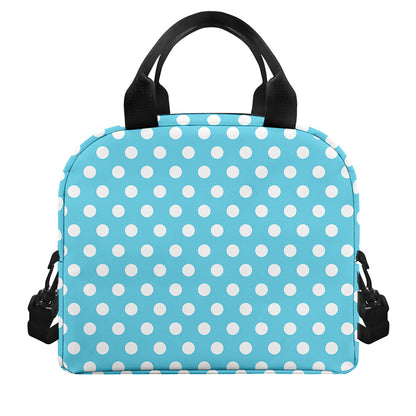 Cyan And White Polka Dot Pattern Print Insulated Lunch Bag