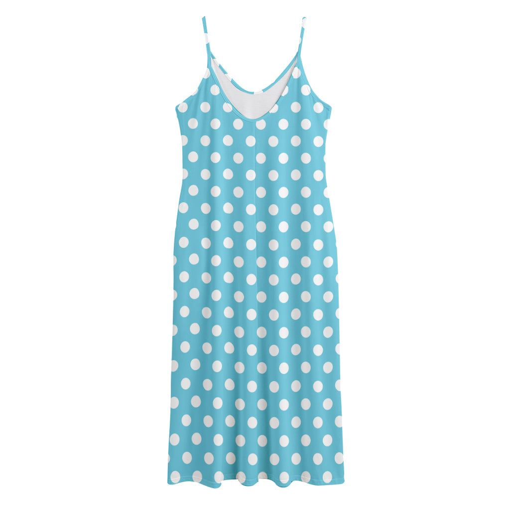 Cyan And White Polka Dot Pattern Print Jersey Midi Cami Dress