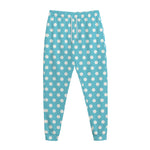 Cyan And White Polka Dot Pattern Print Jogger Pants