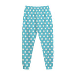 Cyan And White Polka Dot Pattern Print Jogger Pants