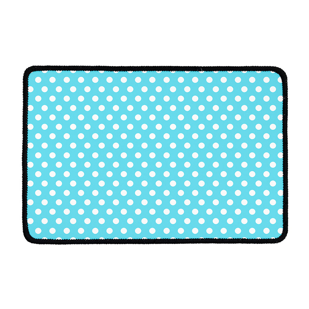 Cyan And White Polka Dot Pattern Print Kitchen Mat