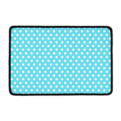 Cyan And White Polka Dot Pattern Print Kitchen Mat