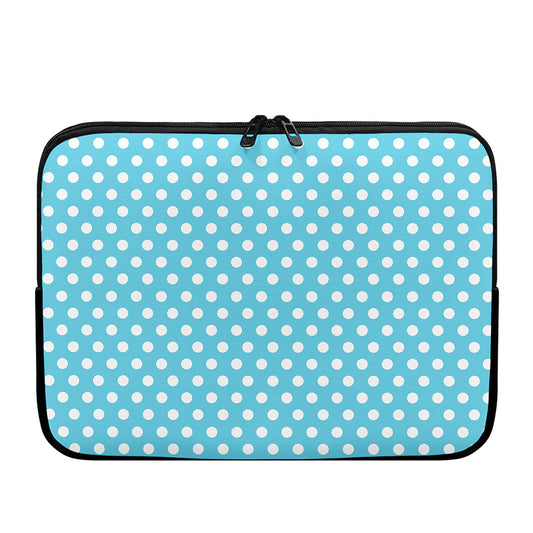 Cyan And White Polka Dot Pattern Print Laptop Sleeve