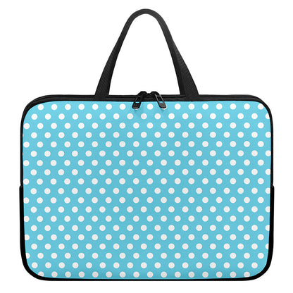 Cyan And White Polka Dot Pattern Print Laptop Sleeve With Handle