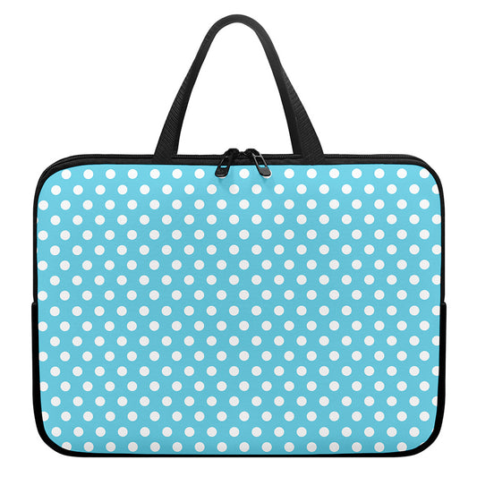 Cyan And White Polka Dot Pattern Print Laptop Sleeve With Handle