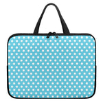 Cyan And White Polka Dot Pattern Print Laptop Sleeve With Handle