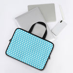 Cyan And White Polka Dot Pattern Print Laptop Sleeve With Handle
