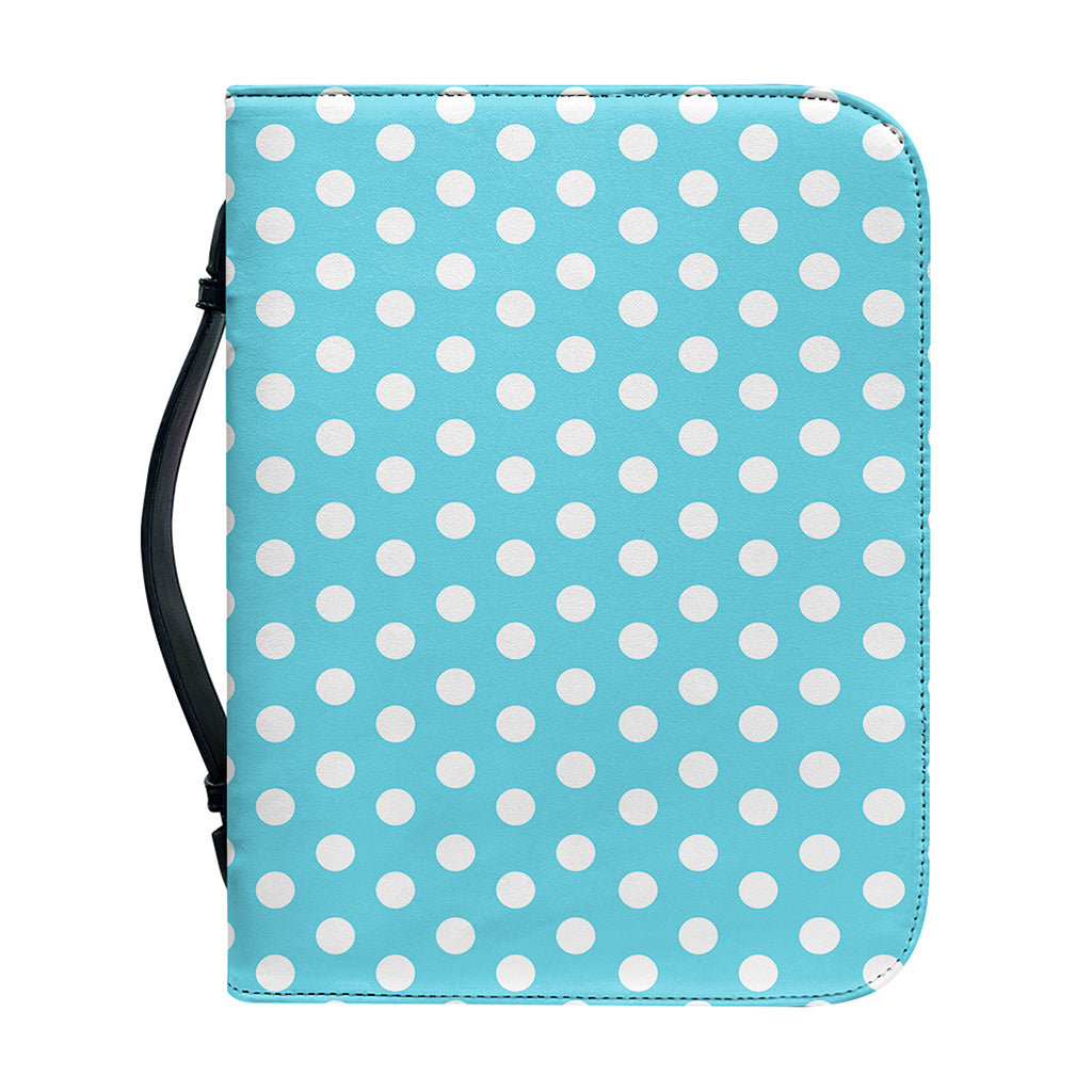 Cyan And White Polka Dot Pattern Print Leather Bible Cover