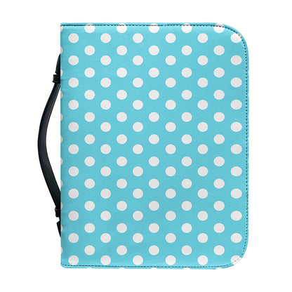 Cyan And White Polka Dot Pattern Print Leather Bible Cover