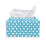 Cyan And White Polka Dot Pattern Print Leather Tissue Box Cover
