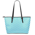 Cyan And White Polka Dot Pattern Print Leather Tote Bag With Zipper