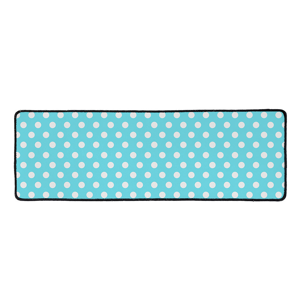 Cyan And White Polka Dot Pattern Print Long Kitchen Mat