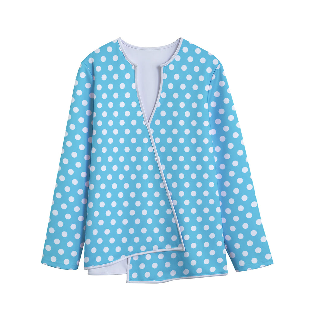 Cyan And White Polka Dot Pattern Print Long Sleeve Short Coat