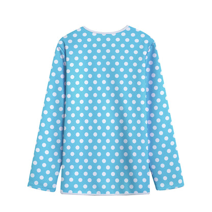 Cyan And White Polka Dot Pattern Print Long Sleeve Short Coat