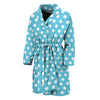 Cyan And White Polka Dot Pattern Print Men's Bathrobe