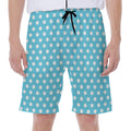 Cyan And White Polka Dot Pattern Print Men's Beach Shorts
