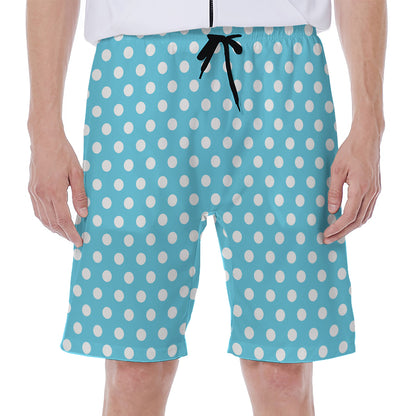 Cyan And White Polka Dot Pattern Print Men's Beach Shorts