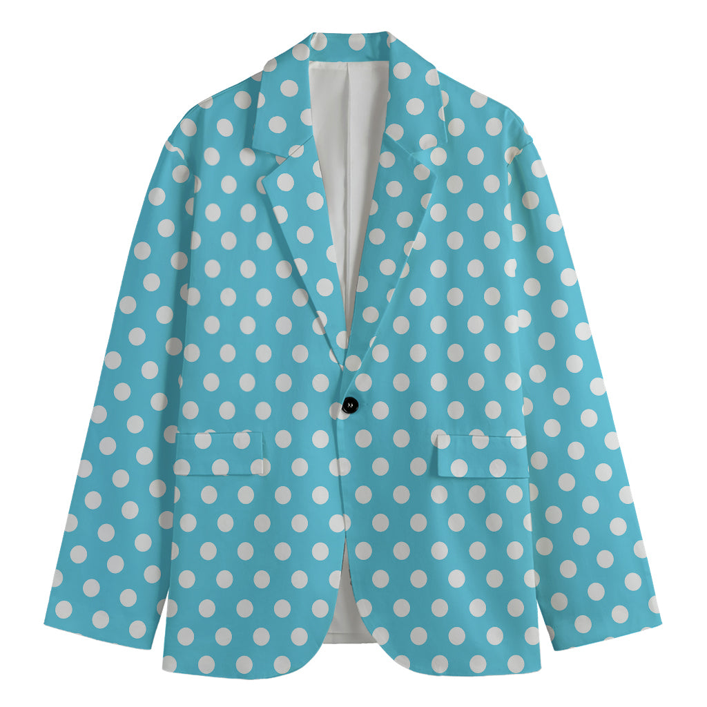 Cyan And White Polka Dot Pattern Print Men's Blazer