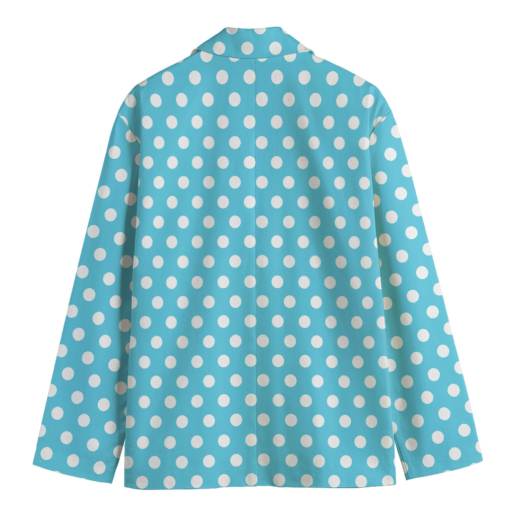 Cyan And White Polka Dot Pattern Print Men's Blazer